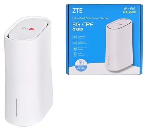Unverpackt - ZTE G5B2 / 5G-Router / Wi-Fi 6 / Dualband 2,4 + 5 GHz / 2x2 MIMO / 2x LAN / 1x RJ-11 / ohne Originalverpackung