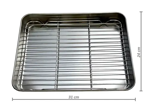 UG Grill Edelstahl Backblech mit Rost 31x24x5cm Größe SM mit höherem Boden