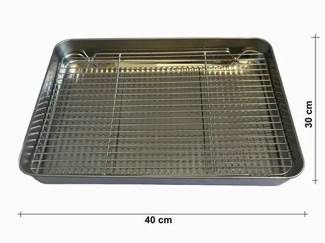 UG Grill Edelstahl-Backblech mit Rost 40x30x5cm - Größe M mit höherem Boden