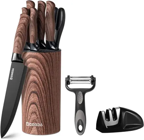 Gooda 9-teiliges Küchenmesserset mit Block, braun 