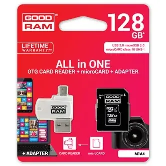 Goodram All-In-One 128 GB / Micro-SDXC-Set + Adapter + Kartenleser / UHS-I / Lesen: 60 MB / Schreiben: 10 MB
