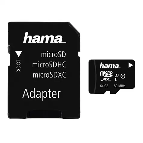 HAMA microSDXC 64 GB + Adapter / Klasse 10 / UHS-I / 80 MB-s / 