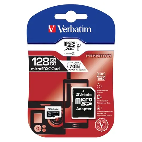 Verbatim MicroSDXC 128 GB Speicherkarte mit SD-Adapter / Klasse 10 / R: 90 MBit/s / W: 10 MBit/s