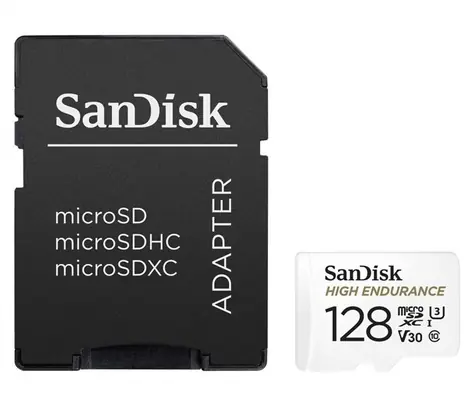 SanDisk High Endurance Video microSDXC 128 GB / UHS-I U3 V30 / Lesen: 100 MB / Schreiben: 40 MB / geeignet für 4K