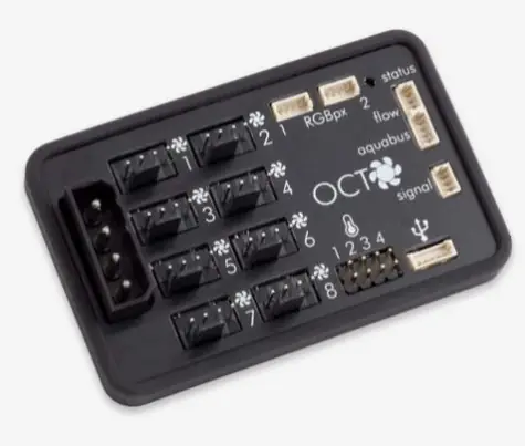 Aqua Computer OCTO / Lüftersteuerung für 8x PWM / Aquabus / 4X Temperatur- / Durchflusssensor / 2x RGBpx