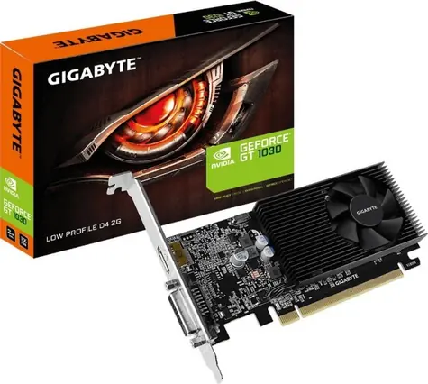 GIGABYTE GeForce GT 1030 Low Profile D4 2G / 1151 - 1417 MHz / 2 GB DDR4 2,1 GHz / 64-Bit / DVI-D + HDMI / 20 W