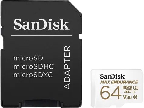 SanDisk Max Endurance microSDXC 64 GB + Adapter / Klasse 10 / UHS-I / U3 / V30 / Lesen: 100 MB / Schreiben: 40 MB