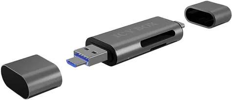 Icy Box IB-CR200-C schwarz / externer Speicherkartenleser / USB C & Dual Typ A/microB