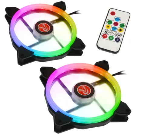 RAIJINTEK Iris 14 Rainbow RGB-2 schwarz / 2x140 mm / 30,8 dB bei 1500 U/min / 61 CFM / RGB / 4-Pin-PWM