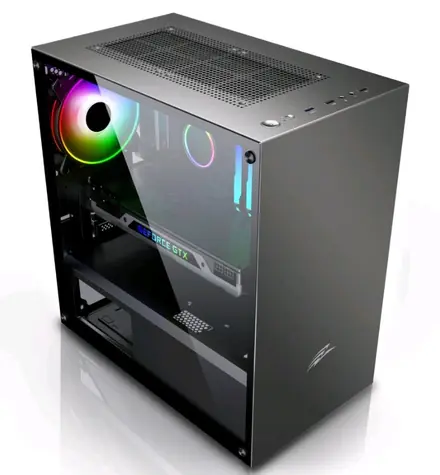 Evolveo M4 schwarz / M-ATX / 1x USB 3.0 + 2x USB 2.0 / 1x 120 mm / ohne Stromquelle / transparente Seite / RGB