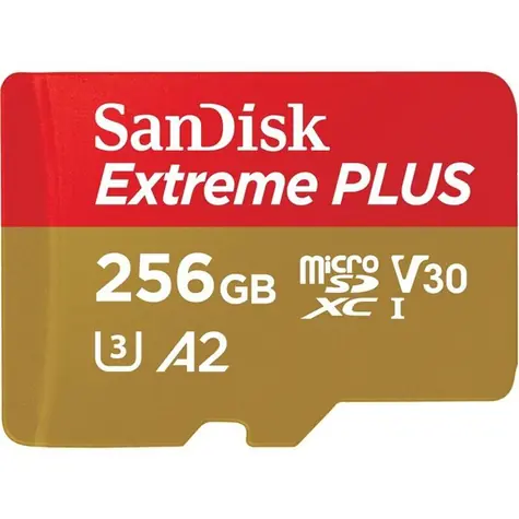 SanDisk Extreme PLUS microSDXC 256 GB + Adapter / Klasse 10 / UHS-I U3 / A2 / 200 MB / geeignet für 4K