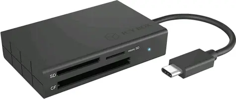 Icy Box IB-CR401-C3 schwarz / externer Speicherkartenleser / 3 Anschlüsse / USB-C