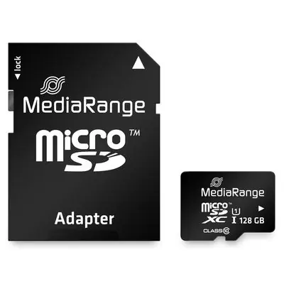 MediaRange MR945 128 GB MicroSD + Adapter schwarz / Klasse 10 / UHS-I / lesen: bis zu 80 MB