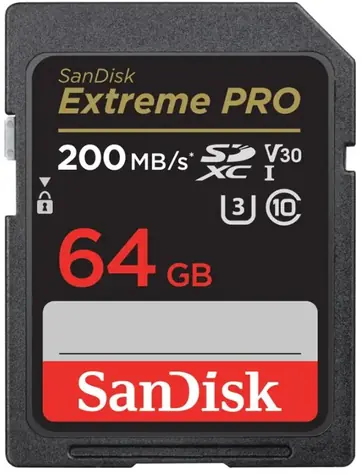 SanDisk Extreme PRO SDXC 64 GB / Klasse 10 / Lesen/Schreiben 200/90 MB/s / geeignet für 4K