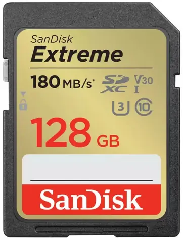 SanDisk Extreme SDXC 128 GB / Klasse 10 / Lesen/Schreiben 180/90 MB/s / geeignet für 4K
