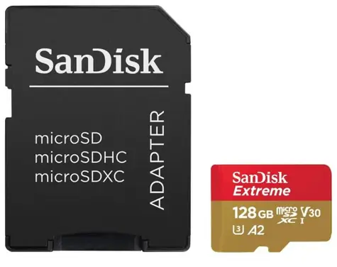 SanDisk Extreme microSDXC 128 GB + Adapter / Klasse 10 / UHS-I / Lesen: bis zu 190 MB
