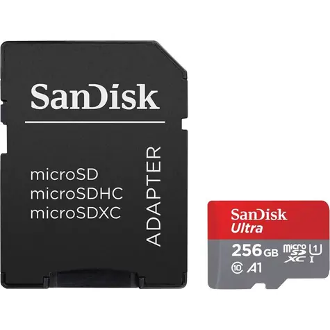 SanDisk Ultra microSDXC 256 GB + Adapter / Klasse 10 / UHS-I / Lesen: bis zu 150 MB