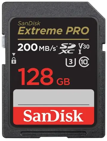 SanDisk Extreme PRO SDXC 128 GB / Klasse 10 / Übertragungsgeschwindigkeit 200 MB/s / geeignet für 4K