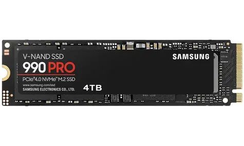 Samsung 990 PRO 4 TB / SSD / M.2 / TLC / R: 7450 MBit/s / W: 6900 MBit/s / IOPS: 1,6 Mio. 1,55 Mio. / MTBF 1,5 MHz / 5 Jahre