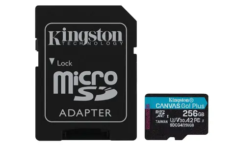 Kingston Canvas Go PLUS microSDXC 256GB mit Adapter / UHS-I V30 / U3 / Class 10 / Lesen: bis zu 200MBs / Schreiben: bis zu 160 MBs