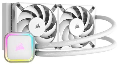 Corsair iCUE H100i RGB ELITE weiß / 2x 120mm / 28,9dB / 400-1850 U/min / 59,1CFM / Intel + AMD