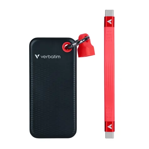 Verbatim Pocket SSD Externes Laufwerk 2TB schwarz-rot / USB-C 3.2 Gen 2 / R: 1000MBs / W: 1000MBs 