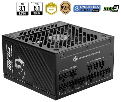 MSI MPG A1000GS PCIE5 / 1000W / 135mm Lüfter / PFC / modular / 80PLUS Gold