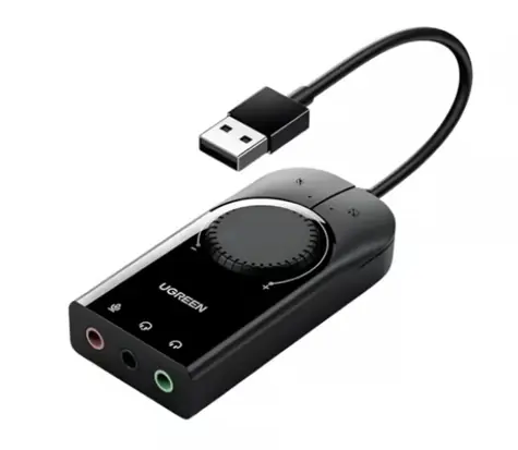 Ugreen CM129 Externe USB-Soundkarte, schwarz / 3x 3,5-mm-Klinkenbuchse 