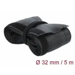 DeLock Geflochtene Klettverschluss-Ummantelung schwarz / 5 m x 32 mm