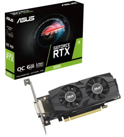 Bazaar - Asus GeForce RTX 3050 LP BRK OC 6 GB / 1042-1470 MHz / 6 GB GDDR6 / 96 Bit / 1x DVI + 1x HDMI + 1x DP / 70 W / Endgültiger Verkauf
