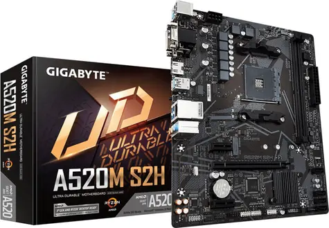 Unverpackt - GIGABYTE A520M S2H (Rev. 1.0) / AMD A520 / DDR4 / SATA III RAID / USB / GLAN / M.2 / sc.AM4 / mATX / unverpackt