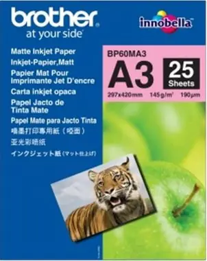 Brother Fotopapier BP60MA3, 25 Blatt A3, Photo Matt, 190g