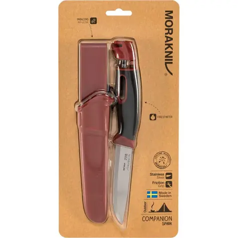 Morakniv Companion Spark rot / Outdoormesser mit Feuerstein / Edelstahl / Klinge 10,4 cm / Kunststoffgehäuse