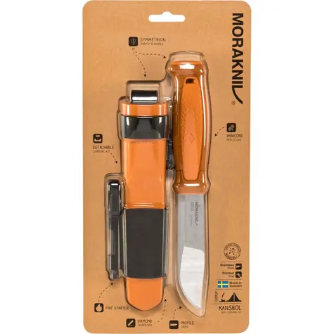 Morakniv Kansbol + Survival Kit orange / Outdoormesser / Edelstahl / Klinge 10,9 cm / Kunststoffetui