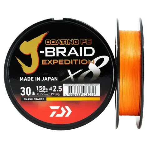 Daiwa J-Braid Expedition X8E Smash Orange 150m 0,06mm 5,2kg Angelschnur