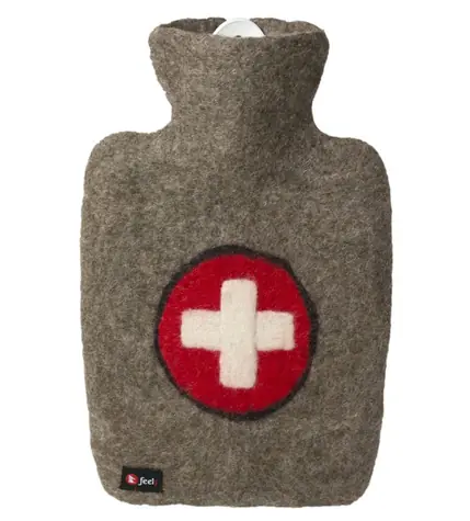 Hugo Frosch Classic Wärmflasche mit Filzbezug aus 100% Merino-Schafwolle - Kreuz