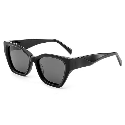 VeyRey Cat-Ey-Sonnenbrille aus Acetat, polarisiert, Antitot, schwarzer Rahmen, schwarze Gläser