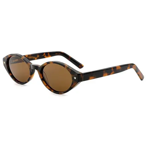 VeyRey Damen-Sonnenbrille im Cat-Eye-Stil aus Acetat mit polarisierten Gläsern, Leopardenmuster-Gestell und braunen Gläsern.