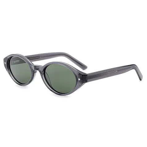 VeyRey Damen-Sonnenbrille im Cat-Eye-Stil aus Acetat mit polarisierten Gläsern, transparent-grauer Rahmen, grüne Gläser
