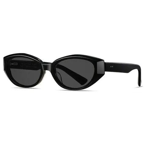 VeyRey Damen-Sonnenbrille im Cat-Eye-Stil aus Acetat, Modell Sublepp, schwarzer Rahmen, schwarze Gläser