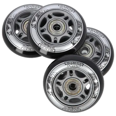NILS Extreme Satz schwarzer PU-Rollen 70x24 + ABEC9-Kugellager