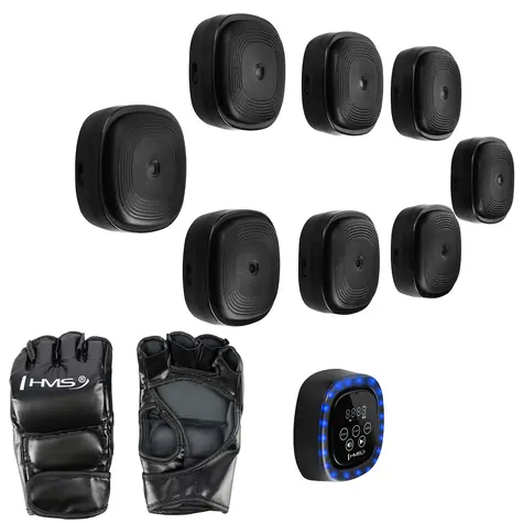 HMS TB05 Elektronische modulare Boxscheibe mit LED / Bluetooth und Boxhandschuhen (Musikboxmaschine)