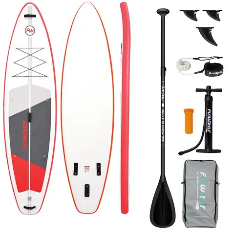 FunWater aufblasbares Paddleboard SUPFW69C 335 cm rot-weiß / Zubehör 