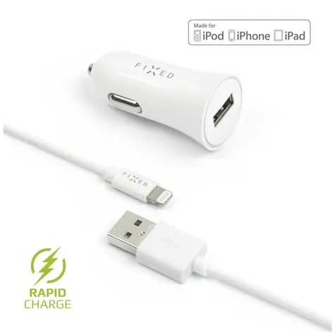 FIXED Autoladegerät mit abnehmbarem Lightning-Kabel weiß / 2,4A