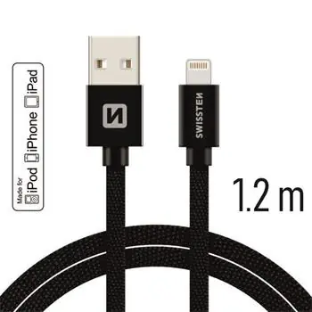 Swissten TEXTILE Datenkabel USB - Lightning MFi 1,2m schwarz