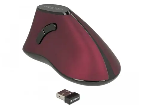 DeLock ergonomische vertikale Maus rot / optischer Sensor / kabellos / 1000 DPI / 4 Tasten / 1xAA