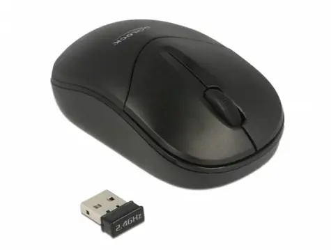 DeLock optische Mini-Maus, schwarz / Optischer Sensor / kabellos / 1000 DPI / 3 Tasten / 1xAA