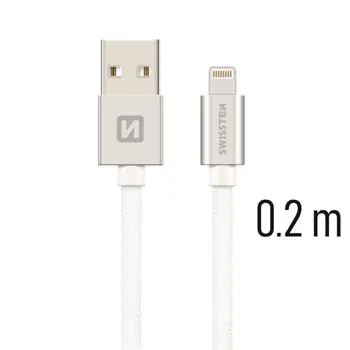 Swissten TEXTILE Datenkabel USB - Lightning 0,2m Silber