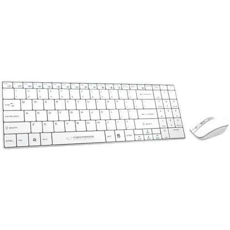 Esperanza EK122W weiß / Set kabellose Tastatur + optische Maus / 2,4 GHz / USB-Empfänger / US-Layout / 1600 DPI / 4 TL.