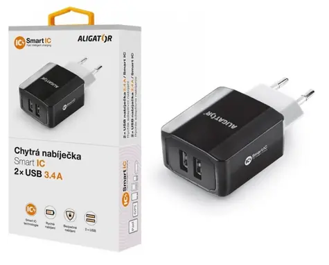 Aligator Smart Netzwerkladegerät 3,4A schwarz/ 2xUSB / SMART IC / Nachverkauf